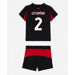 AC Milan Pervis Estupinan #2 Thuis tenue Kids 2025-26 Korte Mouw (+ Korte broeken)