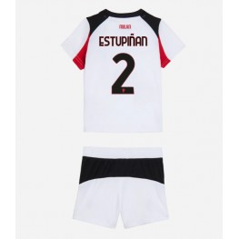 AC Milan Pervis Estupinan #2 Uit tenue Kids 2025-26 Korte Mouw (+ Korte broeken)
