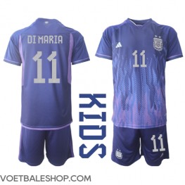 Argentinië Angel Di Maria #11 Uit tenue Kids WK 2022 Korte Mouw (+ Korte broeken)