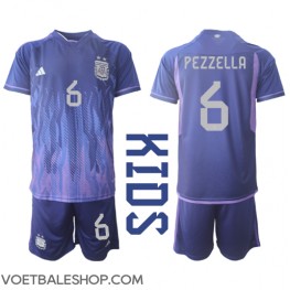Argentinië German Pezzella #6 Uit tenue Kids WK 2022 Korte Mouw (+ Korte broeken)