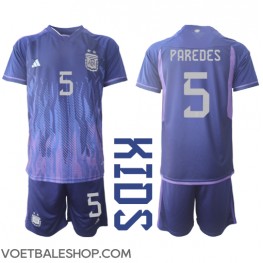 Argentinië Leandro Paredes #5 Uit tenue Kids WK 2022 Korte Mouw (+ Korte broeken)