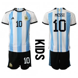 Argentinië Lionel Messi #10 Thuis tenue Kids WK 2022 Korte Mouw (+ Korte broeken)