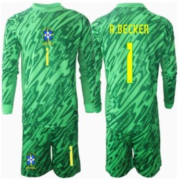 Brazilië Alisson Becker #1 Keeper Thuis tenue Kids Copa America 2024 Lange Mouw (+ Korte broeken)