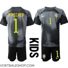 Brazilië Alisson Becker #1 Keeper Thuis tenue Kids WK 2022 Korte Mouw (+ Korte broeken)