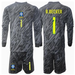 Brazilië Alisson Becker #1 Keeper Uit tenue Kids Copa America 2024 Lange Mouw (+ Korte broeken)