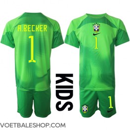 Brazilië Alisson Becker #1 Keeper Uit tenue Kids WK 2022 Korte Mouw (+ Korte broeken)