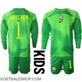 Brazilië Alisson Becker #1 Keeper Uit tenue Kids WK 2022 Lange Mouw (+ Korte broeken)