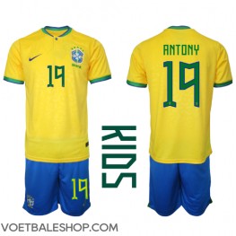 Brazilië Antony #19 Thuis tenue Kids WK 2022 Korte Mouw (+ Korte broeken)