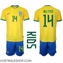 Brazilië Eder Militao #14 Thuis tenue Kids WK 2022 Korte Mouw (+ Korte broeken)