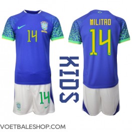 Brazilië Eder Militao #14 Uit tenue Kids WK 2022 Korte Mouw (+ Korte broeken)