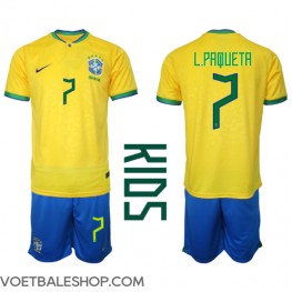 Brazilië Lucas Paqueta #7 Thuis tenue Kids WK 2022 Korte Mouw (+ Korte broeken)