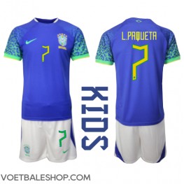 Brazilië Lucas Paqueta #7 Uit tenue Kids WK 2022 Korte Mouw (+ Korte broeken)