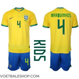 Brazilië Marquinhos #4 Thuis tenue Kids WK 2022 Korte Mouw (+ Korte broeken)