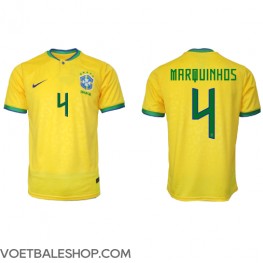 Brazilië Marquinhos #4 Thuis tenue WK 2022 Korte Mouw