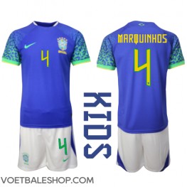 Brazilië Marquinhos #4 Uit tenue Kids WK 2022 Korte Mouw (+ Korte broeken)