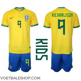 Brazilië Richarlison #9 Thuis tenue Kids WK 2022 Korte Mouw (+ Korte broeken)