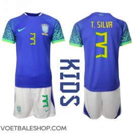 Brazilië Thiago Silva #3 Uit tenue Kids WK 2022 Korte Mouw (+ Korte broeken)