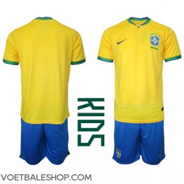 Brazilië Thuis tenue Kids WK 2022 Korte Mouw (+ Korte broeken)