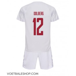 Denemarken Kasper Dolberg #12 Uit tenue Kids WK 2022 Korte Mouw (+ Korte broeken)