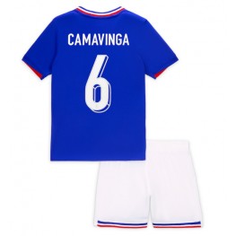 Frankrijk Eduardo Camavinga #6 Thuis tenue Kids EK 2024 Korte Mouw (+ Korte broeken)