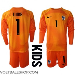 Frankrijk Hugo Lloris #1 Keeper Thuis tenue Kids WK 2022 Lange Mouw (+ Korte broeken)