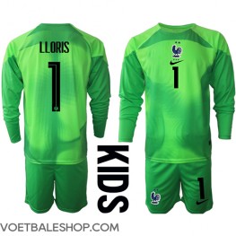 Frankrijk Hugo Lloris #1 Keeper Uit tenue Kids WK 2022 Lange Mouw (+ Korte broeken)