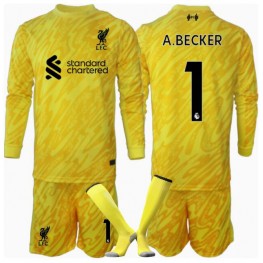 Liverpool Alisson Becker #1 Keeper Derde tenue Kids 2024-25 Lange Mouw (+ Korte broeken)