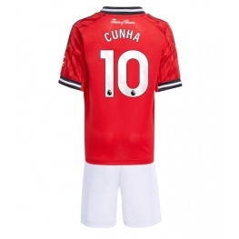 Manchester United Matheus Cunha #10 Thuis tenue Kids 2025-26 Korte Mouw (+ Korte broeken)