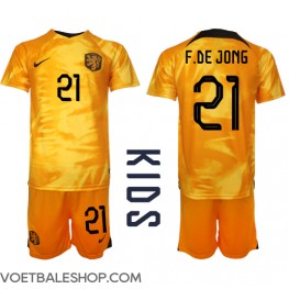 Nederland Frenkie de Jong #21 Thuis tenue Kids WK 2022 Korte Mouw (+ Korte broeken)