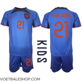 Nederland Frenkie de Jong #21 Uit tenue Kids WK 2022 Korte Mouw (+ Korte broeken)