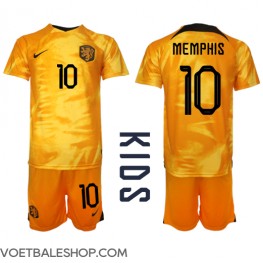 Nederland Memphis Depay #10 Thuis tenue Kids WK 2022 Korte Mouw (+ Korte broeken)