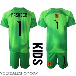 Nederland Remko Pasveer #1 Keeper Thuis tenue Kids WK 2022 Korte Mouw (+ Korte broeken)