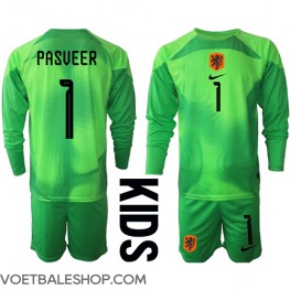 Nederland Remko Pasveer #1 Keeper Thuis tenue Kids WK 2022 Lange Mouw (+ Korte broeken)
