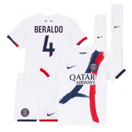 Paris Saint-Germain Lucas Beraldo #4 Uit tenue Kids 2025-26 Korte Mouw (+ Korte broeken)
