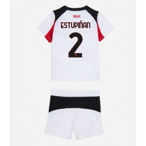 AC Milan Pervis Estupinan #2 Uit tenue Kids 2025-26 Korte Mouw (+ Korte broeken)