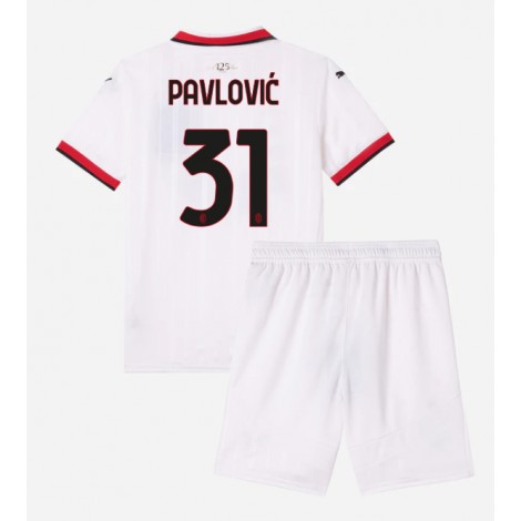 AC Milan Strahinja Pavlovic #31 Uit tenue Kids 2024-25 Korte Mouw (+ Korte broeken)