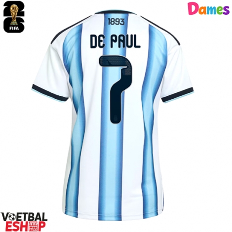 Argentinië Rodrigo De Paul #7 Thuis tenue Dames WK 2026 Korte Mouw