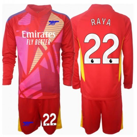 Arsenal David Raya #22 Keeper Uit tenue Kids 2024-25 Lange Mouw (+ Korte broeken)