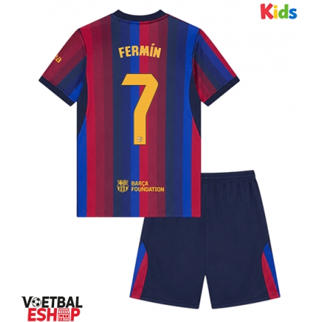 Barcelona Fermin Lopez #7 Thuis tenue Kids 2026-27 Korte Mouw (+ Korte broeken)