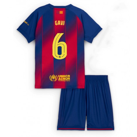 Barcelona Paez Gavi #6 Thuis tenue Kids 2025-26 Korte Mouw (+ Korte broeken)