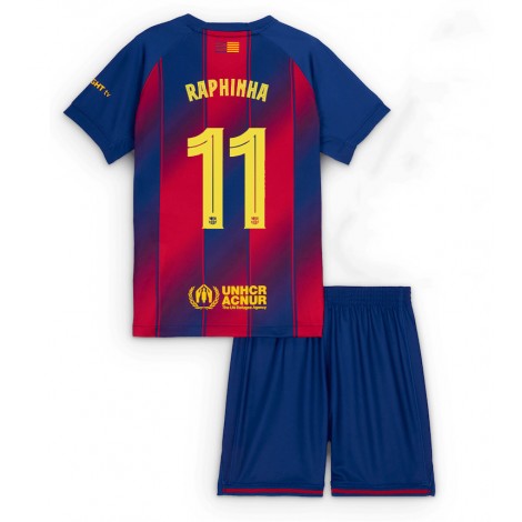 Barcelona Raphinha Belloli #11 Thuis tenue Kids 2025-26 Korte Mouw (+ Korte broeken)