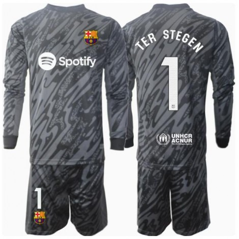 Barcelona Ter Stegen #1 Keeper Derde tenue Kids 2024-25 Lange Mouw (+ Korte broeken)