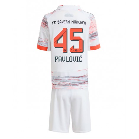 Bayern Munich Aleksandar Pavlovic #45 Uit tenue Kids 2025-26 Korte Mouw (+ Korte broeken)