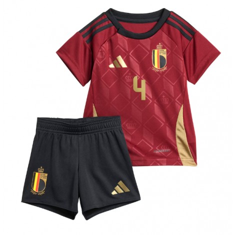 België Wout Faes #4 Thuis tenue Kids EK 2024 Korte Mouw (+ Korte broeken)