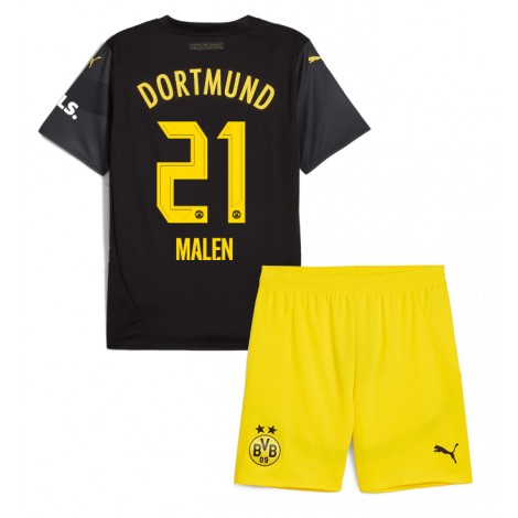 Borussia Dortmund Donyell Malen #21 Uit tenue Kids 2024-25 Korte Mouw (+ Korte broeken)
