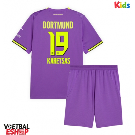 Borussia Dortmund Konstantinos Karetsas #19 Derde tenue Kids 2026-27 Korte Mouw (+ Korte broeken)