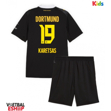 Borussia Dortmund Konstantinos Karetsas #19 Uit tenue Kids 2026-27 Korte Mouw (+ Korte broeken)