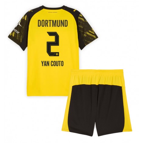 Borussia Dortmund Yan Couto #2 Thuis tenue Kids 2025-26 Korte Mouw (+ Korte broeken)