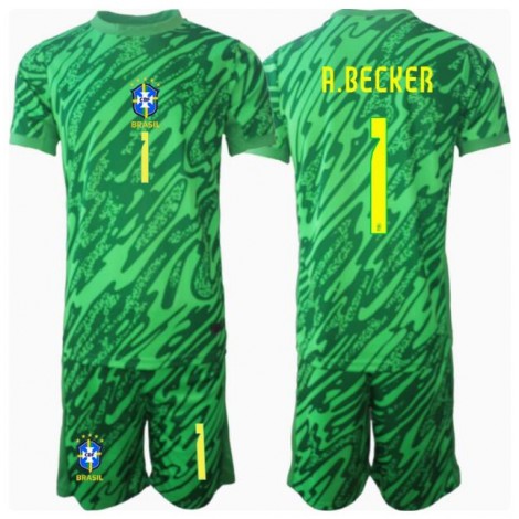 Brazilië Alisson Becker #1 Keeper Thuis tenue Kids Copa America 2024 Korte Mouw (+ Korte broeken)