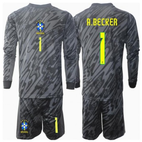 Brazilië Alisson Becker #1 Keeper Uit tenue Kids Copa America 2024 Lange Mouw (+ Korte broeken)